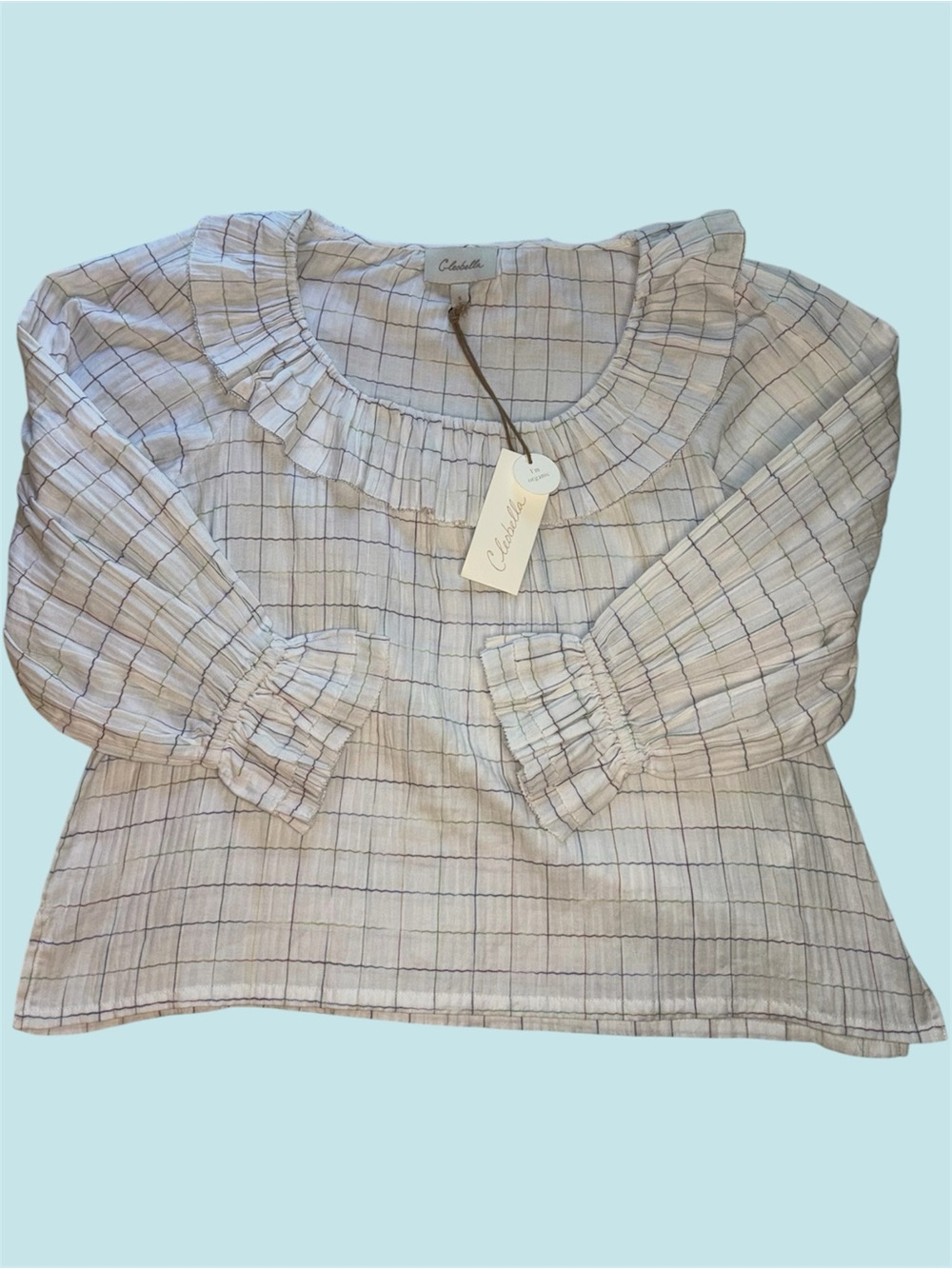 Cleobella Rainbow Check Multicolor Plaid Ruffle Scoop Neck Ollie Blouse